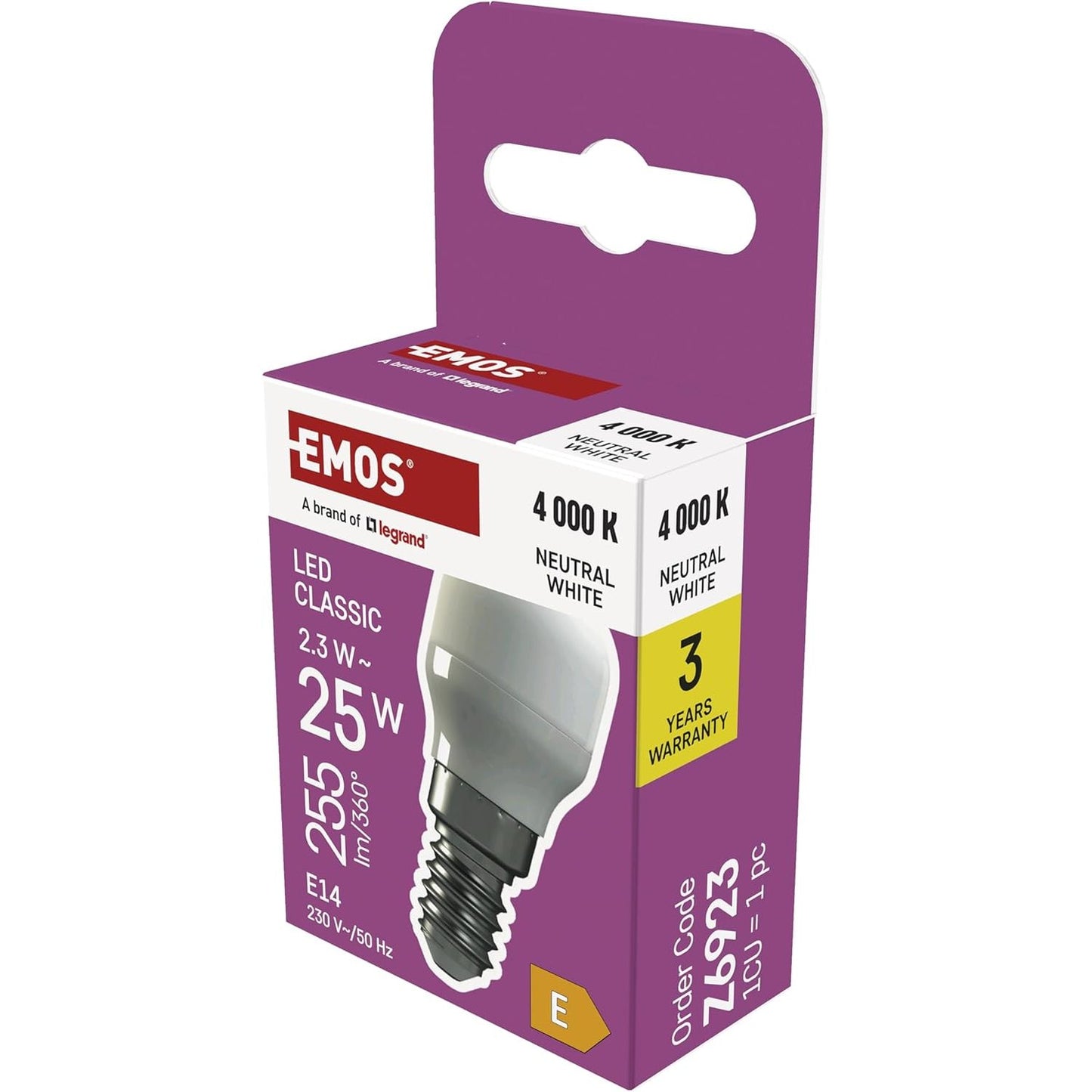 264151 - EMOS - Dritë LED frigoriferi, zëvendësim llambë LED 2.3W për llambë inkandeshente 25W - Llambë LED me bazë E14, shkëlqim 255 lumen, ngjyrë drite e bardhë neutrale 4000 K - jetëgjatësi 25,000 orë, kënd rrezeje 200°, 230 V
