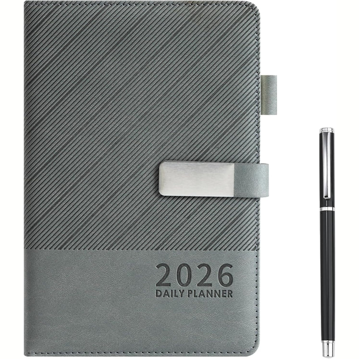 295374 - PLANIFIKUES DITOR 2026 - 21.5 x 14.5 cm - Mbulesë prej pëlhure të butë, 1 faqe në ditë, Planifikues A5, Janar deri në Dhjetor 2026, 400 fletë, Letër 80 g/m² + Stilolaps