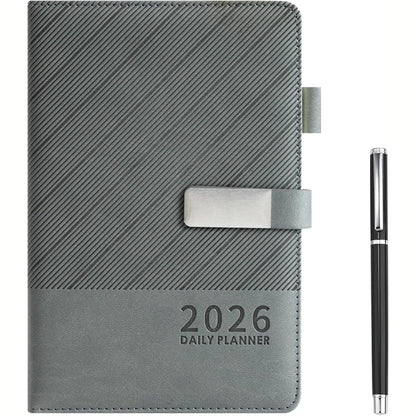 295374 - PLANIFIKUES DITOR 2026 - 21.5 x 14.5 cm - Mbulesë prej pëlhure të butë, 1 faqe në ditë, Planifikues A5, Janar deri në Dhjetor 2026, 400 fletë, Letër 80 g/m² + Stilolaps