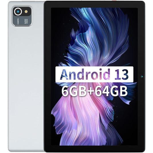 295552 - HOTLIGHT Tablet 10 inç, Android 13, 6GB RAM, 64GB ROM, zgjerim 128GB SD, bateri 5000mAh, Wi-Fi, kamerë dyfishe, ekran me prekje, procesor katër bërthamash - argjendi
