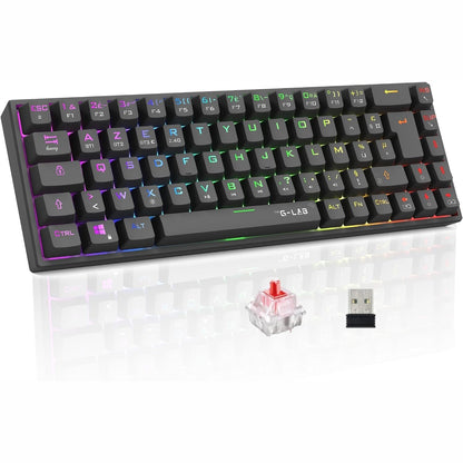 273208 - G-LAB Keyz Titanium WL - Tastierë Pa Tel për Lojëra 65% AZERTY FR - Tastierë Mekanike me Çelësa të Kuq, 100% RGB e Personalizueshme, Makro të Programueshme - Pa Tel për PC, PS4, PS5, Xbox - E Zezë