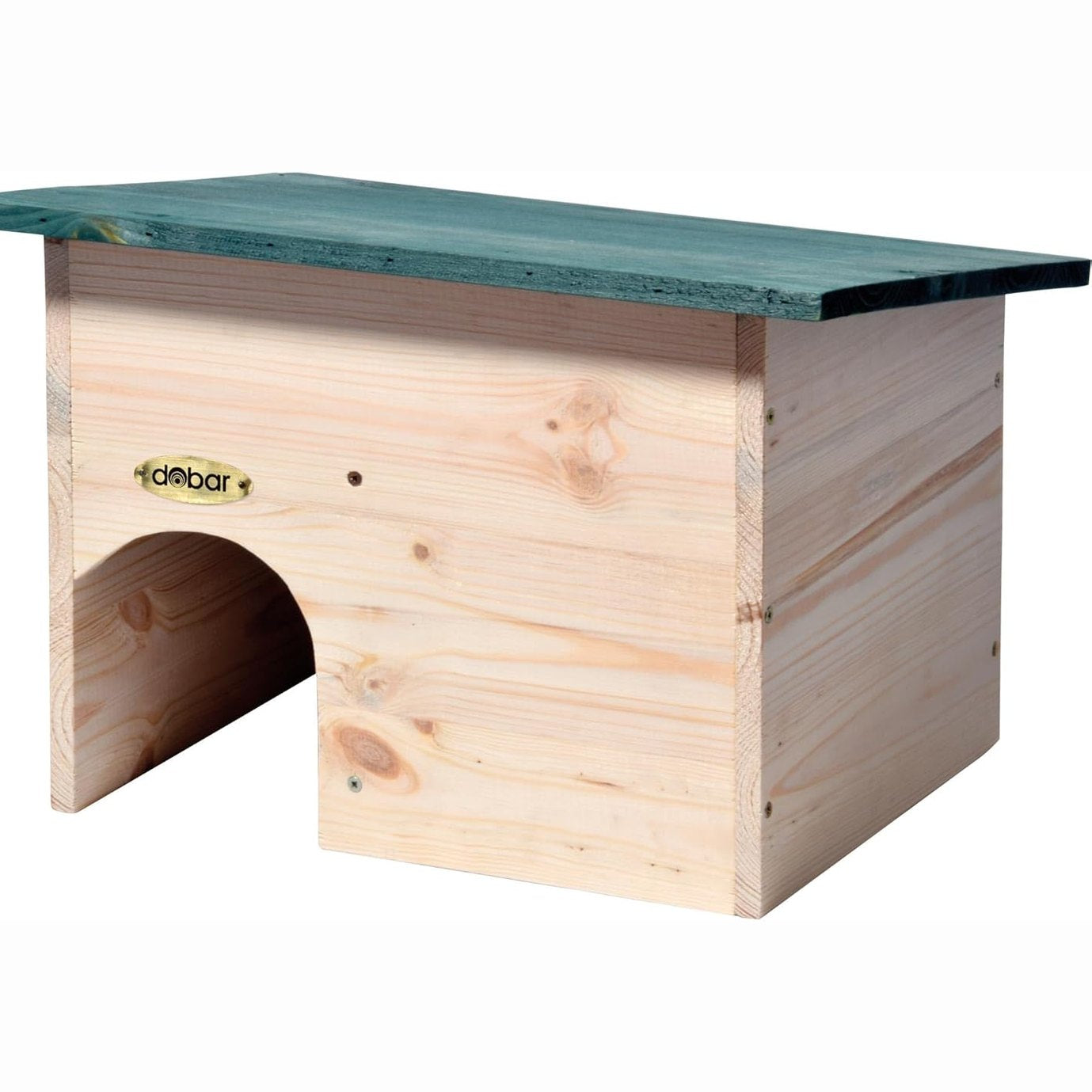 256280 - DOBAR® Komplet Shtëpie për Iriq - Shtëpi gjumi për iriq prej druri të fortë - Shpellë për iriq për kopshtin - Vend gjumi për iriq me hyrje - Hotel për iriq me mbrojtje nga grabitqarët - 34.5 x 27 x 24 cm - Jeshile