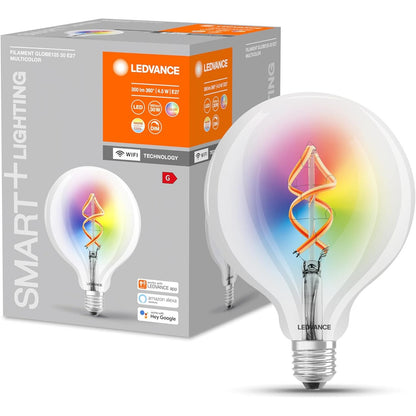 168716 - LEDVANCE Llampa LED Inteligjente me Wi-Fi, E27, Ngjyra RGB të Ndryshueshme, Formë Globi, Filament me Ngjyra, Zëvendëson Llambën Inkandeshente 30W, Kontrollohet me Alexa, 1 Pako