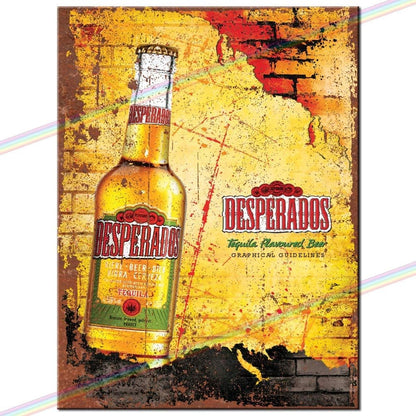 216609 - Tabela metalike – DESPERADOS Logo Man Cave, tabelë metalike për varje, për kuzhinë, hambar, garazh, e vogël (15 x 10 cm)