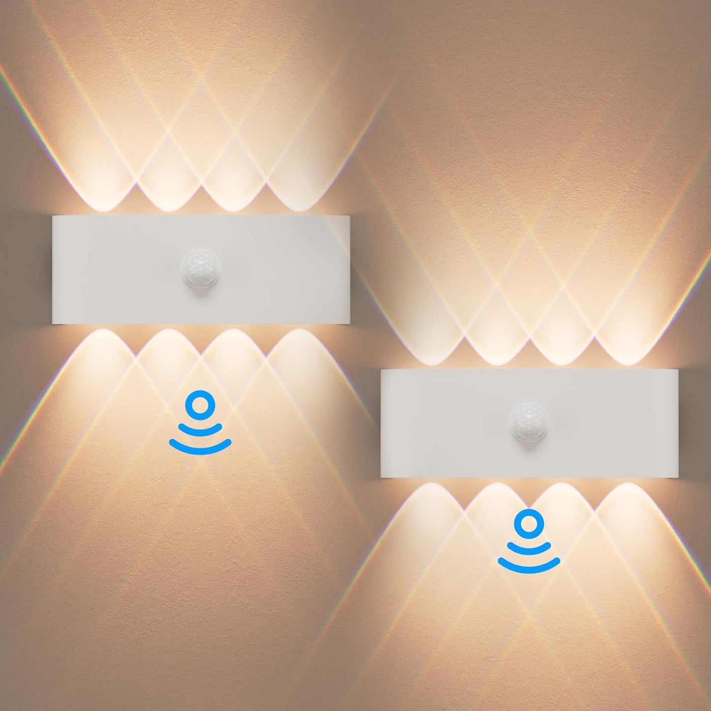 245895 - KINAMY Llambë Muri për Brendësi me Sensor Lëvizjeje, Ndriçim LED 8W, I papërshkueshëm nga uji IP65, I përshtatshëm për Shkallë, Kuzhinë, Dhomë Ndenjeje, Dhomë Gjumi, Kopsht, 2 copë - E Bardhë
