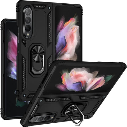 277140 - JOYTAG Mbrojtëse për Samsung Galaxy Z Fold 3 5G, Mbajtëse unaze prej silikoni TPU që rrotullohet 360 gradë, e zezë