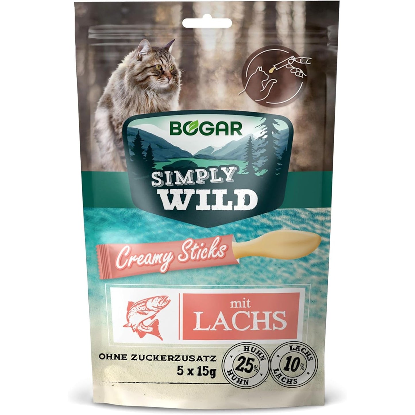 249042 - BOGAR Ushqime për Mace - Shtesë në Ushqimin për Mace - Shkopinj Kremorë me Salmon - 5 x 15 g