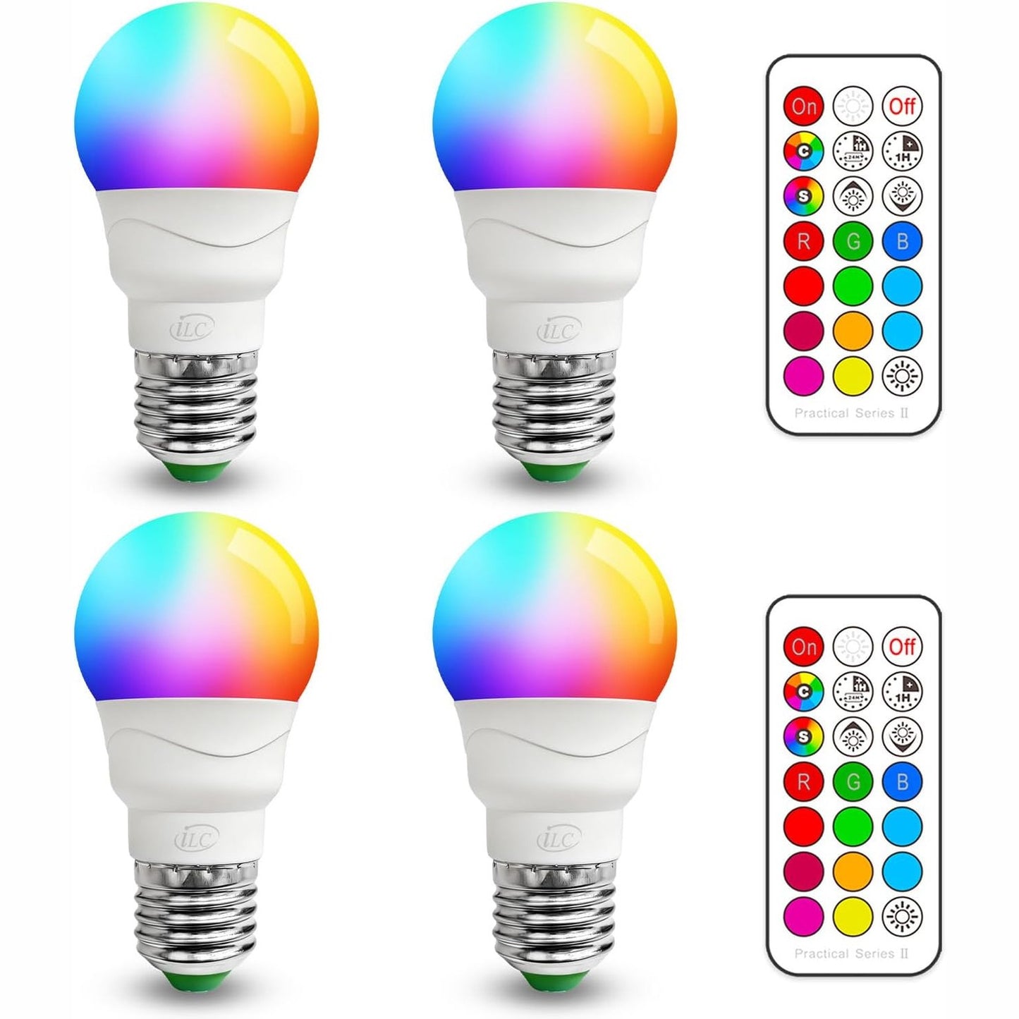 224105 - LLAMBË LED iLC, ekuivalente me 40W, E27 me telekomandë, 5W RGB me 12 zgjedhje ngjyrash, Pako me 4