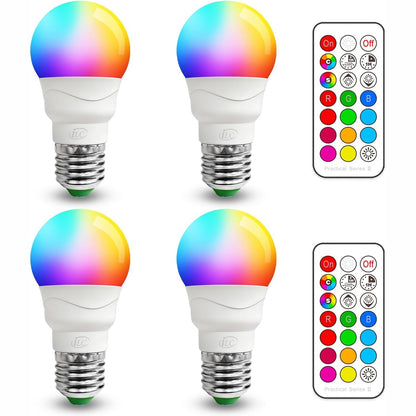 224105 - LLAMBË LED iLC, ekuivalente me 40W, E27 me telekomandë, 5W RGB me 12 zgjedhje ngjyrash, Pako me 4