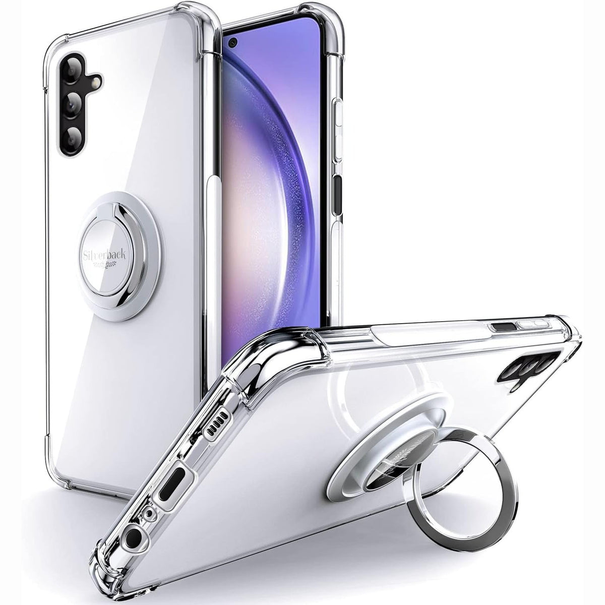 296360 - SILVERBACK Mbrojtëse për Samsung Galaxy A54 5G, TPU rezistente ndaj goditjeve, me mbështetëse unazore 360 gradë, Transparente