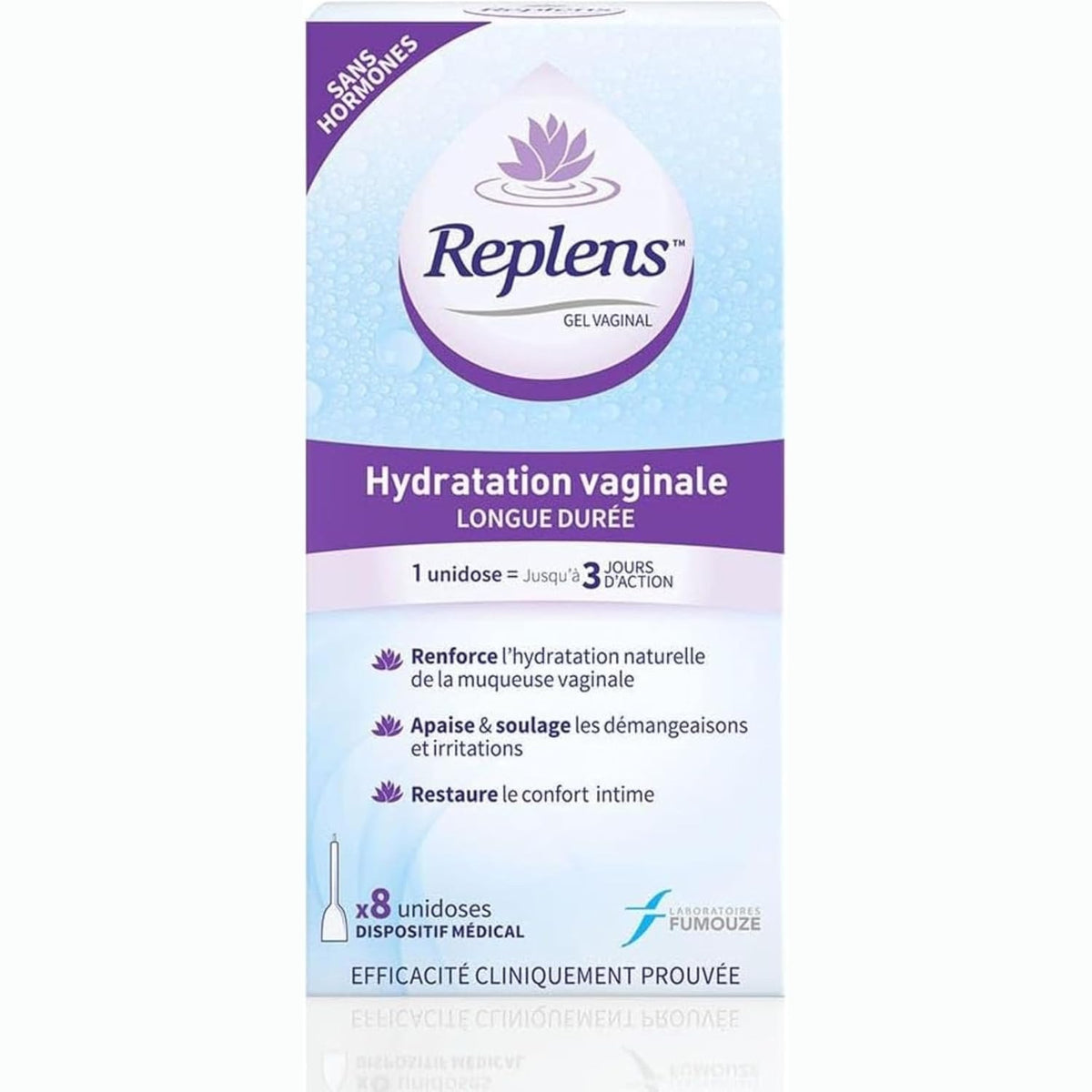 298373 - REPLENS Xhel Hidratues Vaginal për Tharje Intime, Pa Parfum dhe Hormone, Pako me 8 Paketa Njëpërdorimëshe