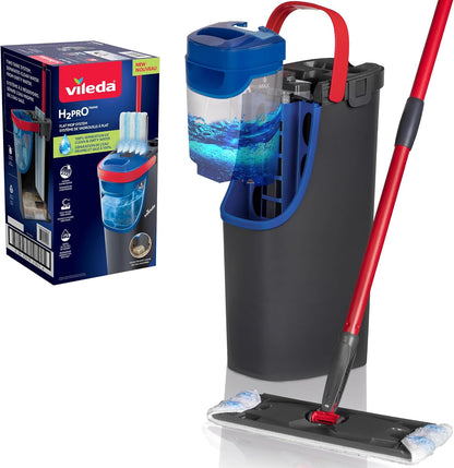 Vileda H2PrO Flat mop System - Revolutionary Clean and Dirty Water Separation - Water-Saving Design - Compact Storage - Ergonomic Handle - Microfibre Power