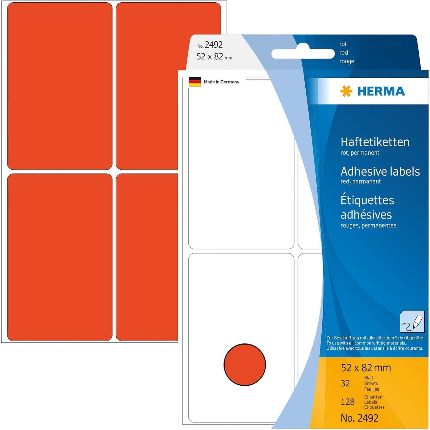 269505 - HERMA 2492 - Etiketa shumëpërdorimëshe, 52x82 mm, letër mat, 128 njësi, e kuqe