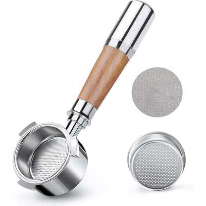 250783 - VINATO Portafilter 51 mm pa Fund, Mbajtëse Filtri Çeliku Inox për DeLonghi EC680/EC685/EC885/EC890, Portafilter me 1 Gotë me Dru Arre dhe Dorezë Çeliku Inox (3-veshësh)