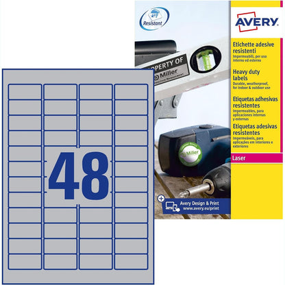 273807 - AVERY Printer Etiketash Ngjitëse Argjendi L6009-8 - Etiketa të Printueshme (Argjend, A4, Poliester, Lazer, i Përhershëm)