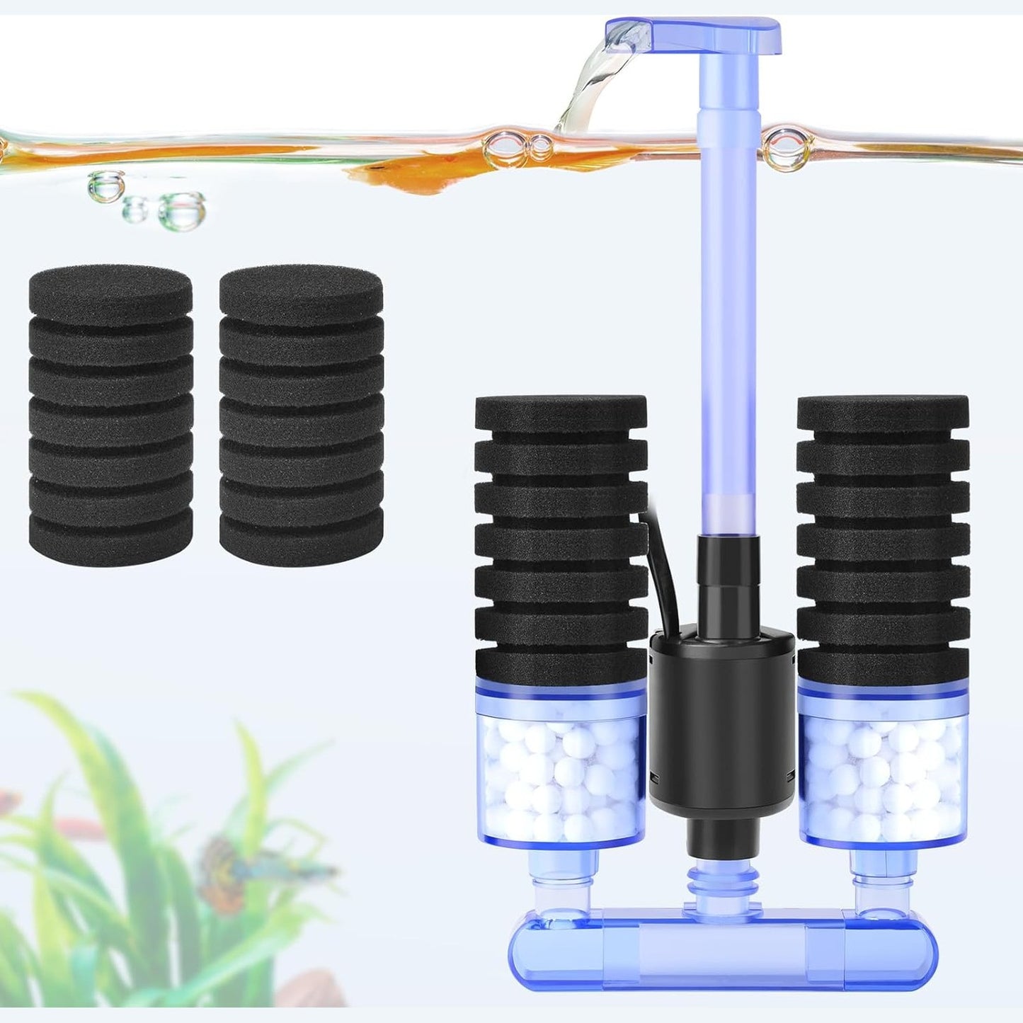 215108 - PYPABL Filtër sfungjeri akuariumi me pompë uji, filtër elektrik biokimik i heshtur, me 4 sfungjerë filtri dhe topa qeramikë, për breshka, akuarium 150L