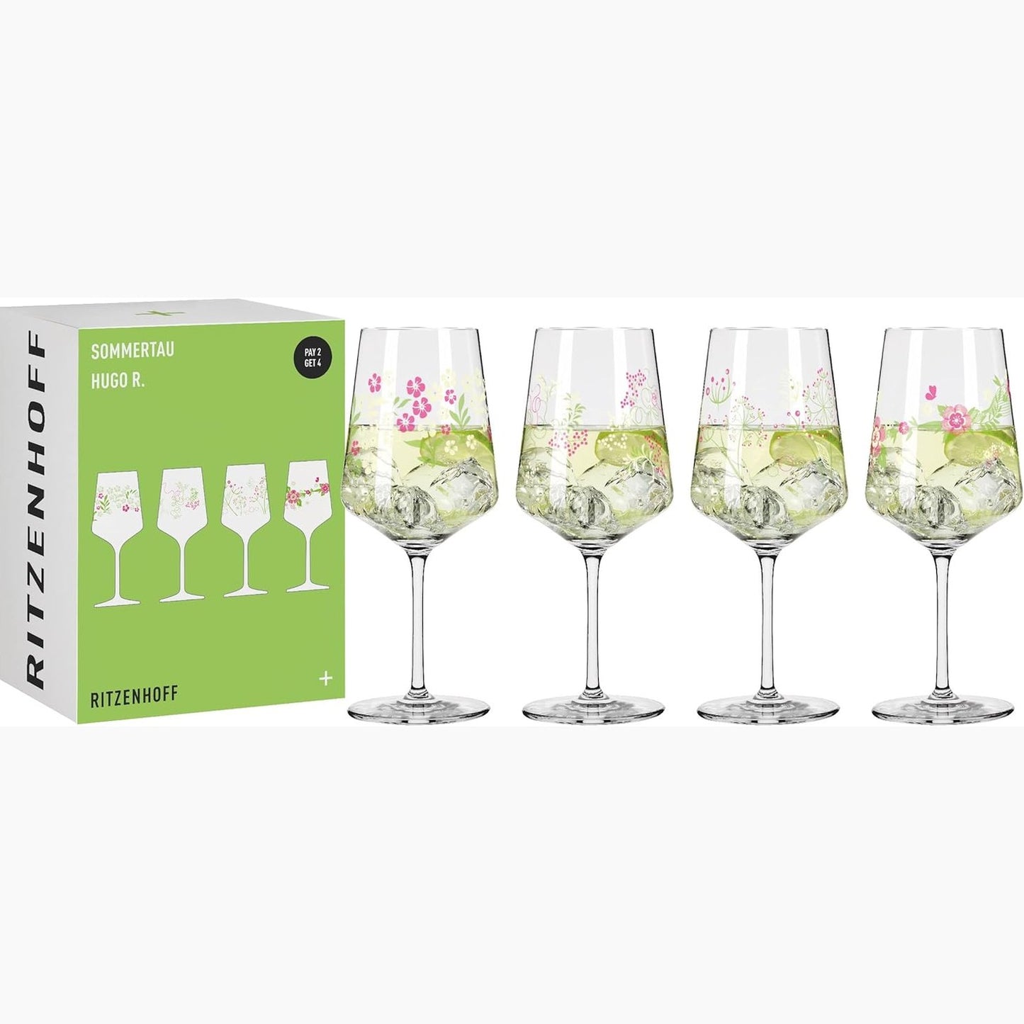 184211 - RITZENHOFF - Set prej 4 Gotash Hugo 500 ml, Aperitivi me Motiv Lulesh, Shumëngjyrëshe, Seria Summer Dew, Prodhuar në Gjermani