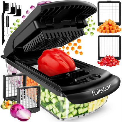 256821 - FULLSTAR Prerës dhe Spiralizues Perimesh - Prerës Qepe dhe Perimesh për Patate, Kastraveca dhe Fruta, PRO 2-në-1, E Zezë