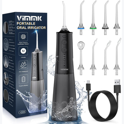 316194 - VIMMK Ujitës Oral Portativ, Ujitës Dentar Profesional Pa Tel me 8 Gryka dhe 5 Mënyra, IPX7, 300ML USB-C i Rikarikueshëm