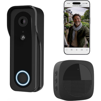 267928 - TRUST Zile dere me video Wi-Fi, Kamerë me kënd të gjerë 2K HD 3MP, inteligente pa tel me zilkë dhe 30 melodi, e pajtueshme me aplikacionin, e rikarikueshme USB-C, Shikim nate, e papërshkueshme nga uji, e zezë
