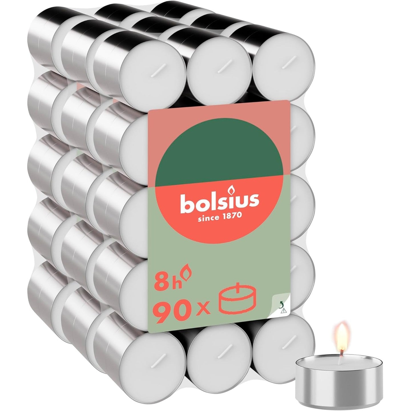 215853 - BOLSIUS Pako me 90 qirinj çaji - 8 orë kohë djegieje - E bardhë