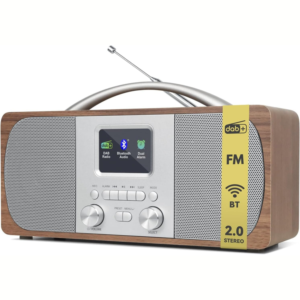 295114 - LEMEGA Radio stereo portative DAB DR6, druri, Bluetooth, FM, alarm i dyfishtë, kohëmatës gjumi, 40 parazgjedhje, ekran i madh me ngjyra, energji elektrike/bateri