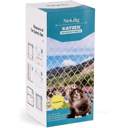 215445 - NIEKILIG Rrjetë sigurie për macet 4x3m për tarracë, nuk kërkon shpim, transparente për ballkone, dritare, çati dhe dyer