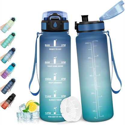 224343 - HONEYHOLLY Shishe uji 500ml e papërshkueshme nga rrjedhjet me shënues kohe, Shishe sportive me filtër, e përshtatshme për pije të gazuara