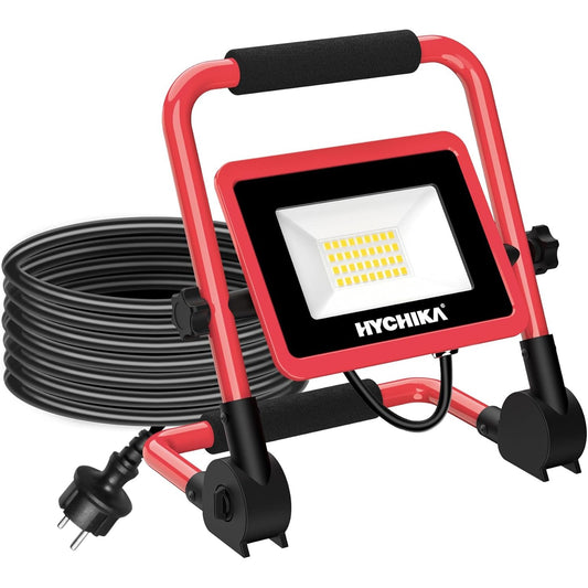 136384 - HYCHIKA Dritë LED Ndërtimi 30W, IP65 Rezistente ndaj Ujit, 3500 LM, Ngjyra e Bardhë e Ndritshme 6500K, Portative për Ambiente të Jashtme, Punë, Kopshte dhe Garazhe, Rrotullim 360°, Kabllo 2M, Efikasitet Energjie A++