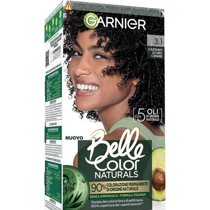 312464 - GARNIER - Ngjyrë e përhershme flokësh Belle Color Naturals, kafe e errët hiri 3.1, pa amoniak, 90% origjinë natyrale, deri në 8 javë