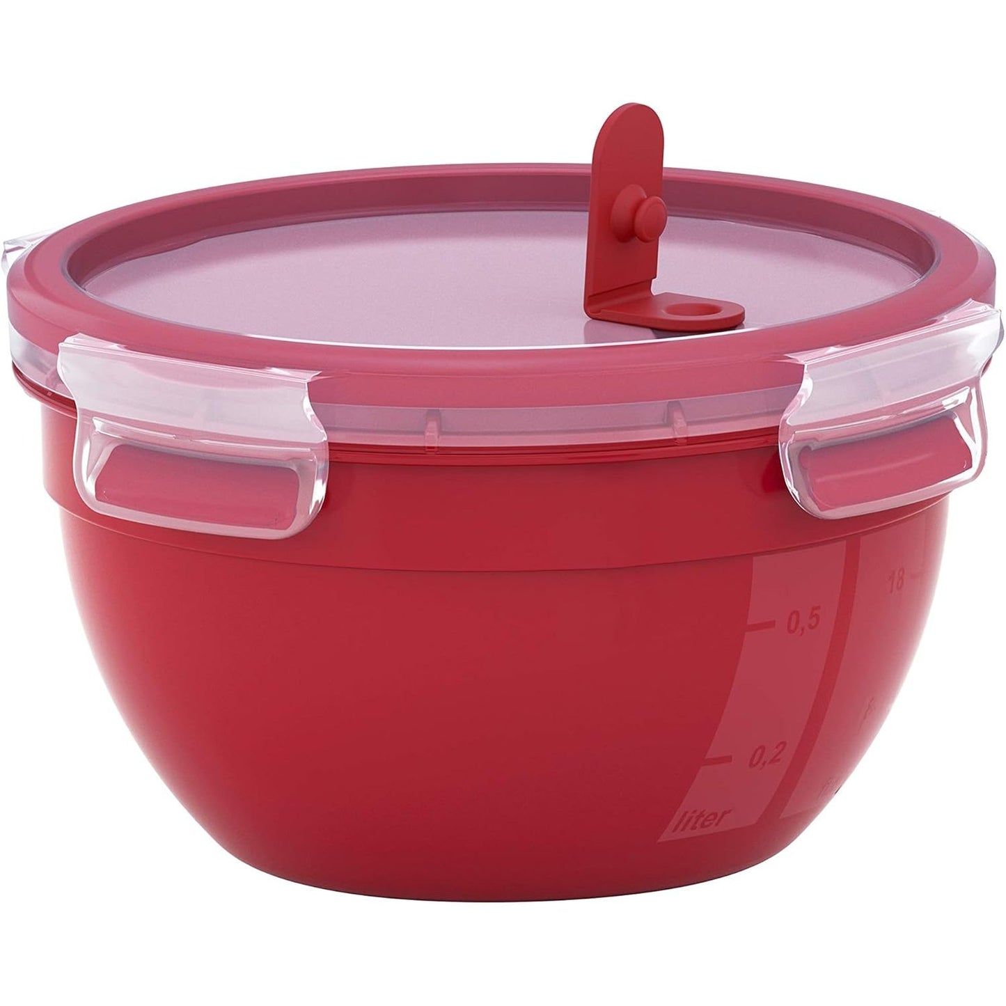 224904 - Emsa Kapëse enësh për mikrovalë Micro N10606, Valvul mikrovale, 2.6 L, E rrumbullakët, Kuti dreke, Prodhuar në Gjermani, E kuqe/Transparente.