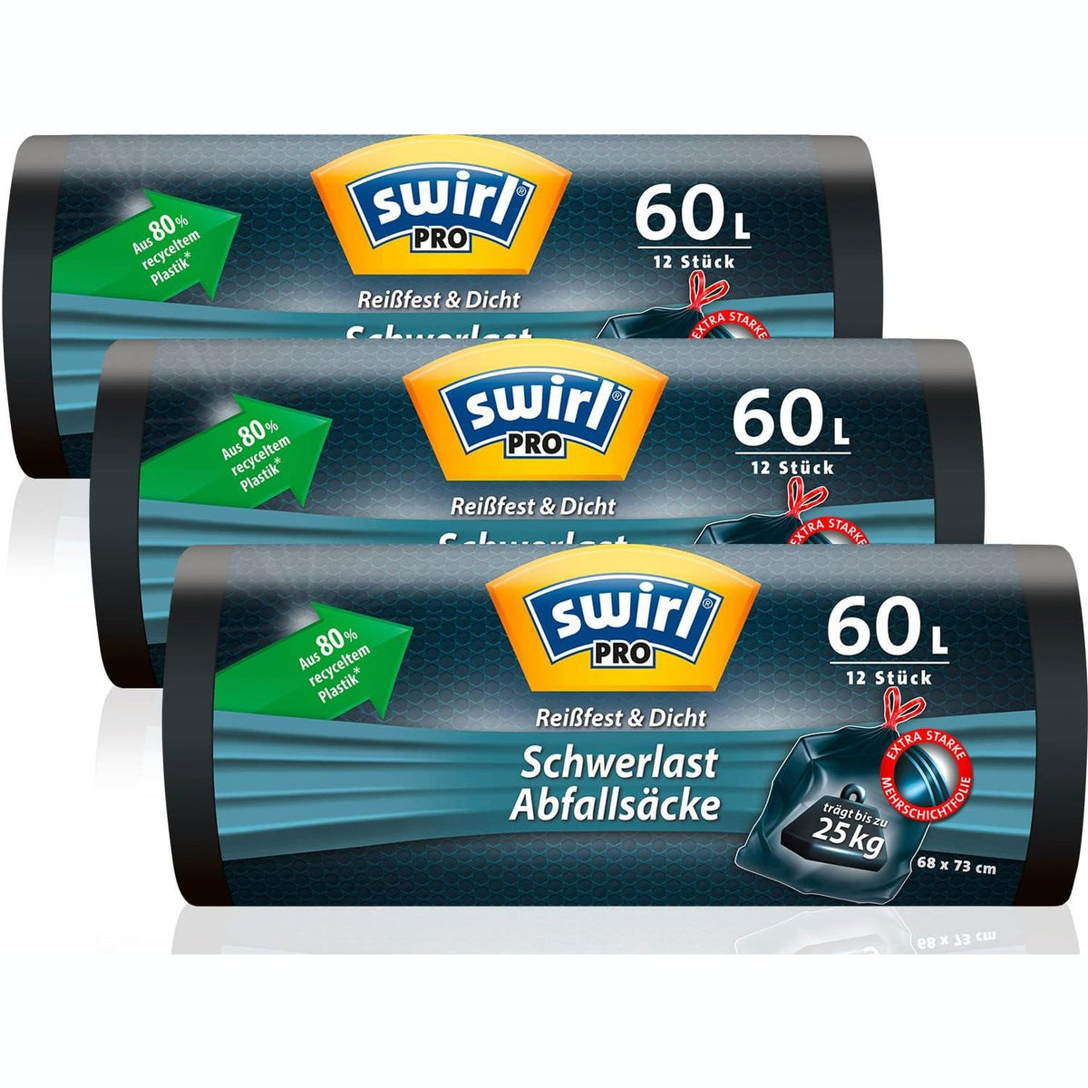 298696 - SWIRL Qese mbeturinash për përdorim të rëndë, 60 l (3 x 12 qese), qese mbeturinash me lidhëse praktike, për mbeturina të rënda nga shtëpia dhe kopshti