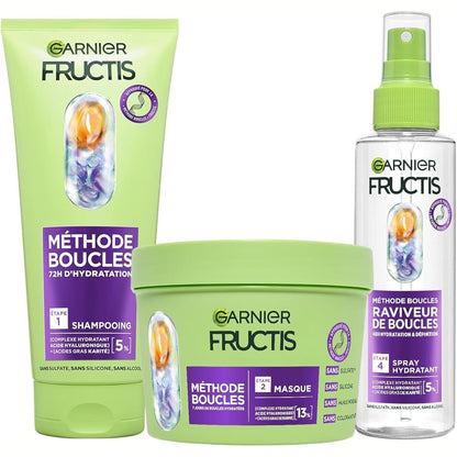 317212 - GARNIER Metoda Fructis Curl, Rutinë me 3 Produkte: Shampo, Maskë dhe Sprej Hidratues, I Pasuruar me Acid Hialuronik dhe Gjalpë Shea, Për të Gjitha Llojet e Kaçurrelave