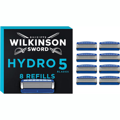 300963 - BRISK WILKINSON SWORD Hydro 5 për burra, 8 tehe zëvendësuese, xhela hidratuese, prerës i palosshëm