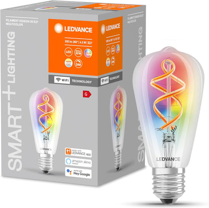 248120 - LEDVANCE - Llambë LED inteligjente, E27, Ngjyrë RGB e ndryshueshme, Formë Edison, 60W ekuivalente, kontrollueshme me Alexa dhe Google