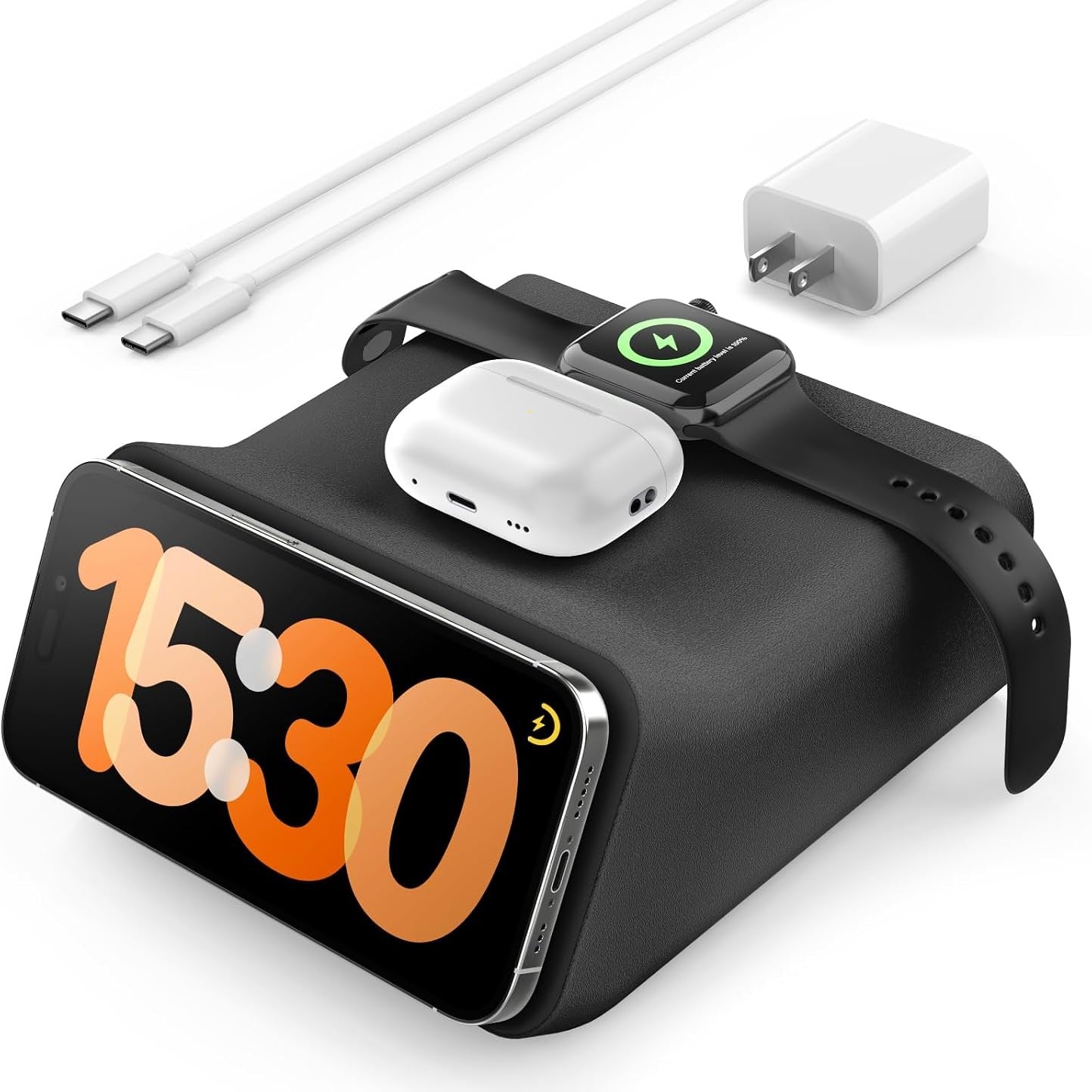 266492 - TOPGO Stacion karikimi pa tel 3-në-1 për iPhone 16/15/14/13/12, karikues magnetik 15W, adaptor 30W për Apple Watch Ultra, AirPods, i pajtueshëm me MagSafe