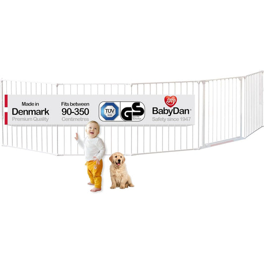 167009 - BABYDAN Flex XXL, Portë për Fëmijë dhe Kafshë Shtëpiake, 90-350 cm, Modeli i Bardhë, Prodhuar në Danimarkë