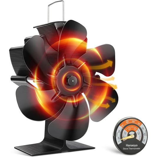 209617 - HANAOYO Ventilator Oxhaku, Nuk Kërkon Energji Elektrike, Funksionim i Qetë, me 1 Termometër Sobe, Shpërndarje Efikase e Nxehtësisë, Përdorim për Dru/Djegës Druri/Oxhaqe