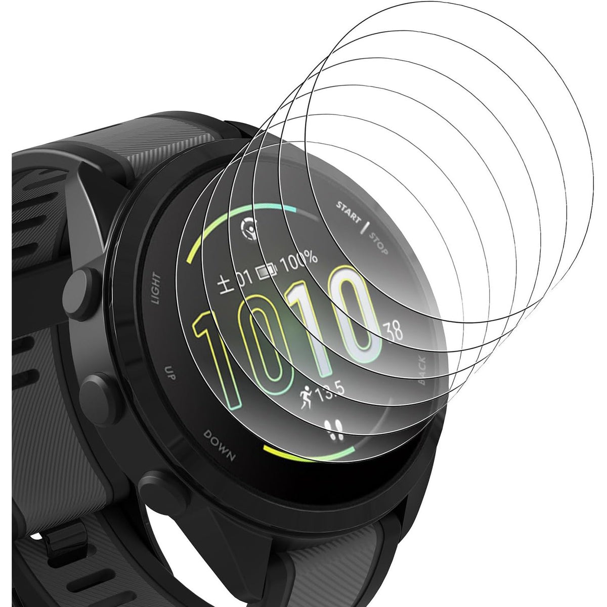 310578 - BIGQIN Mbrojtës ekrani me 6 copë për Garmin Forerunner 165/165 Music, HD, film qelqi transparent i temperuar, fortësi 9H, mbulim i plotë, pa flluska, rezistent ndaj gërvishtjeve