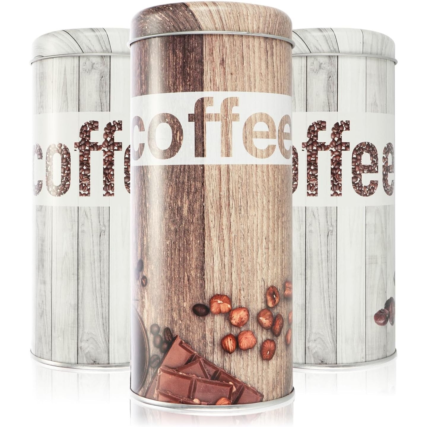 186871 - COM-FOUR® - Kutia e Metalit për Kapsulat e Kafesë 3X - Enë Ruajtëse me Kapak për Kafe, Çaj, Biskota (Nostalgji, Set 3 copë)
