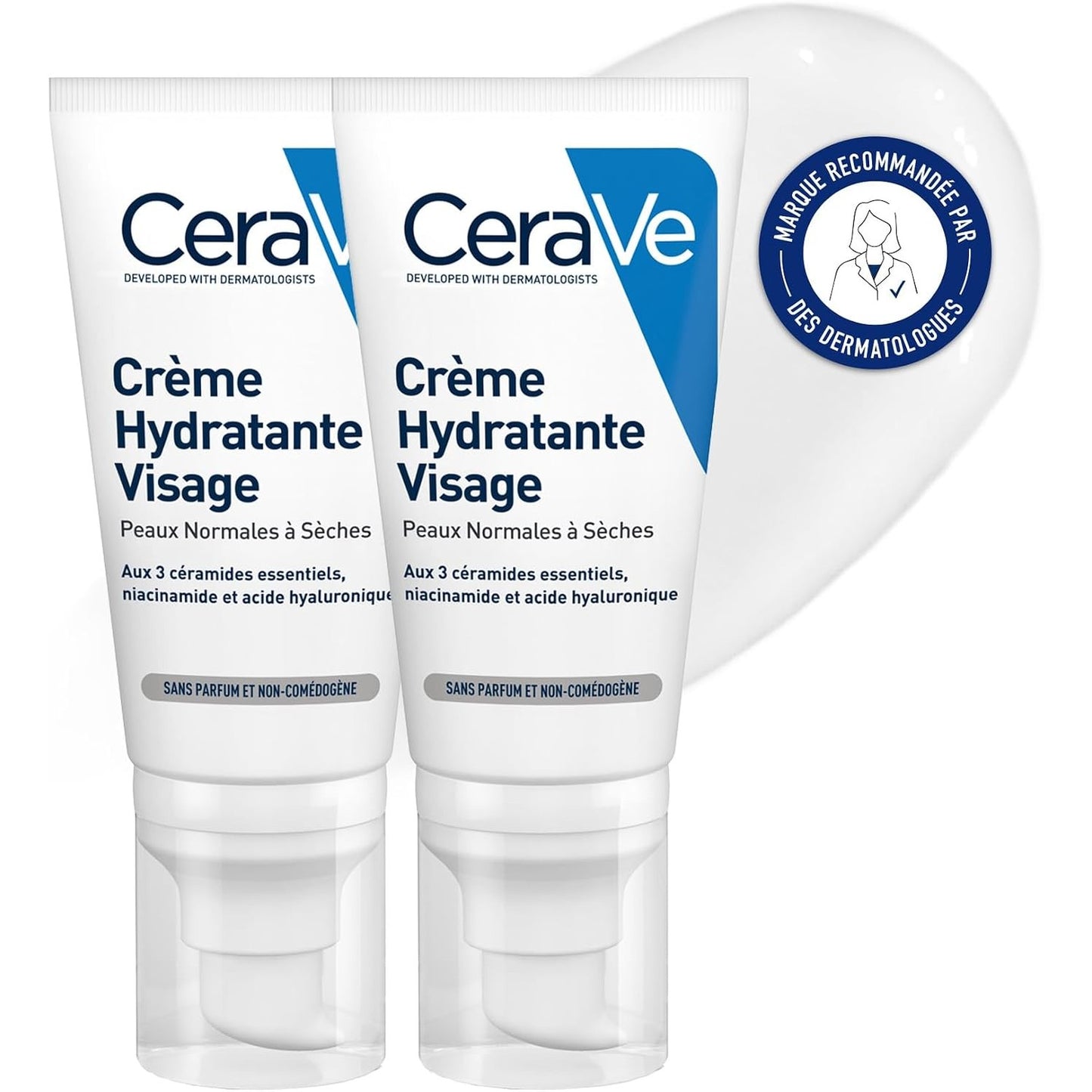 316321 - CERAVE Krem hidratues për fytyrën, 2 x 52 ml, për lëkurë normale deri të thatë, me acid hialuronik, niacinamidë dhe 3 ceramide esenciale