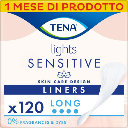 321384 - TENA Mbrojtëse të gjata për inkontinencë Lights për femra - 120 mbulesa (Pako 1-Mujore) - Për lëkurë të ndjeshme - Mbrojtëse thithëse për rrjedhje të lehta urinare
