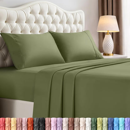 240212 - UTOPIA BEDDING Set çarçafësh me 4 copë, mikrofibër i lëmuar, rezistent ndaj tkurrjes dhe zbehjes, ngjyrë ulliri