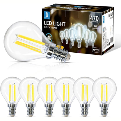 216492 - AIGOSTAR Llampë me filament LED E14, e bardhë e ftohtë 6500K, 470LM, 4W, G45, kënd rrezeje 360°, pako me 6