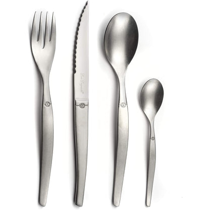 221815 - LOU LAGUIOLE Set takëmesh 24 pjesë për 6 persona, çelik inox 18/0, përfundim të lëmuar, Gri Vintage