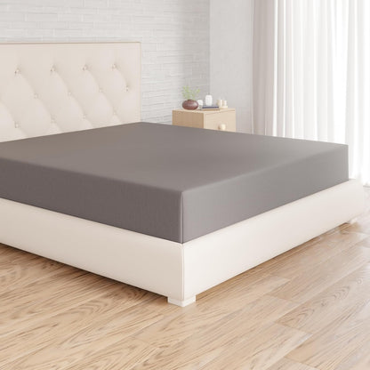 185771 - AMAZON BASICS Çarçaf i Montuar prej 100% Pambuku, Madhësi 180x200cm, Xhersi, Lartësi Dysheku deri në 30cm, Ngjyrë Gri e Errët