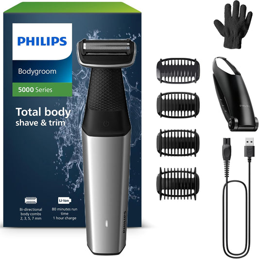 271150 - PHILIPS Makinë prerëse për bikini dhe trup Bodygroom Series 5000, e papërshkueshme nga uji, jetëgjatësi e baterisë 60 minuta, modeli BG5021/16