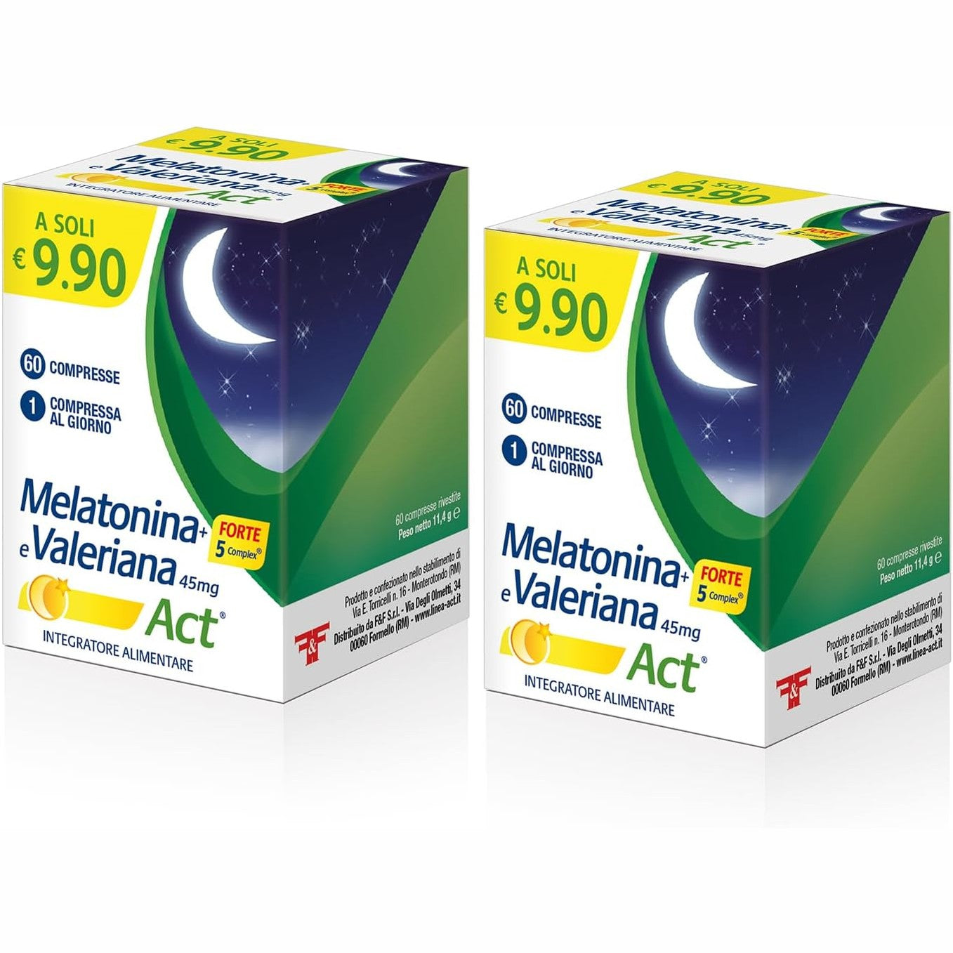 275636 - MELATONIN ACT + FORTE 5 Kompleksi, shtesë ushqimore me bazë melatonin, 120 tableta në 1 paketim të dyfishtë