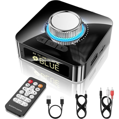 266679 - GLASFLENGTH Adaptues Bluetooth për Sisteme Stereo, marrës Bluetooth 5.4 me kabllo RCA Aux 3.5 mm, latency të ulët, rreze 49ft, marrës audio Bluetooth HiFi për TV/Altoparlantë/Kompjuterë Desktop/Projektorë