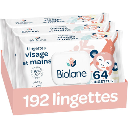 321904 - BIOLANE - Peceta për fytyrën dhe duart e bebeve - 192 peceta - Pako me 3 x 64
